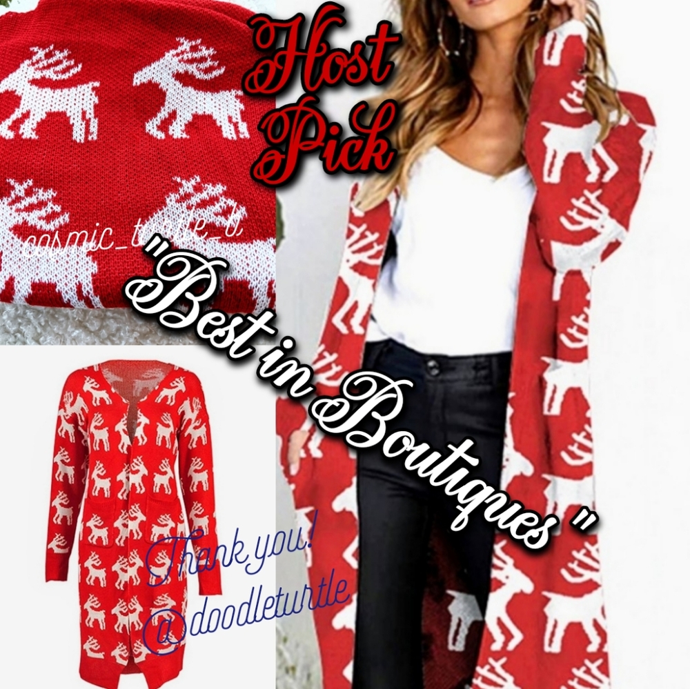 New Christmas Long Reindeer Pocket Cardigan - Picture 4 of 7
